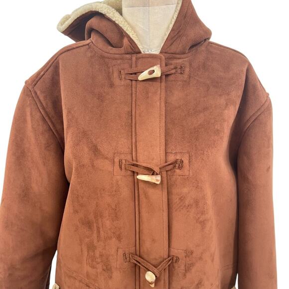 Ralph Lauren Brown Faux Suede Sherpa Toggle Coat Jacket Brown‎ Size Large - Picture 3 of 12